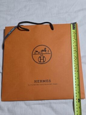 Hermès Orange Logo Shopping Bag with Dark Brown Rope Handles